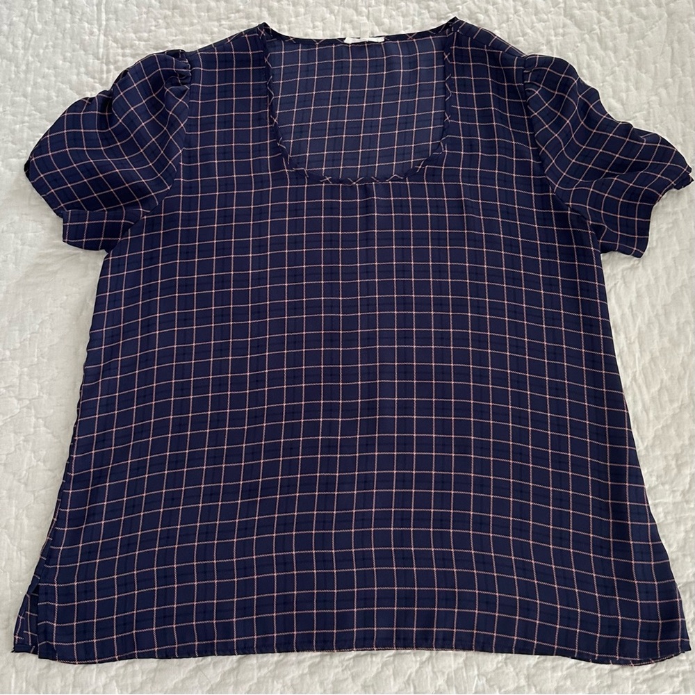 Maurices Navy and Pink Checkered Blouse